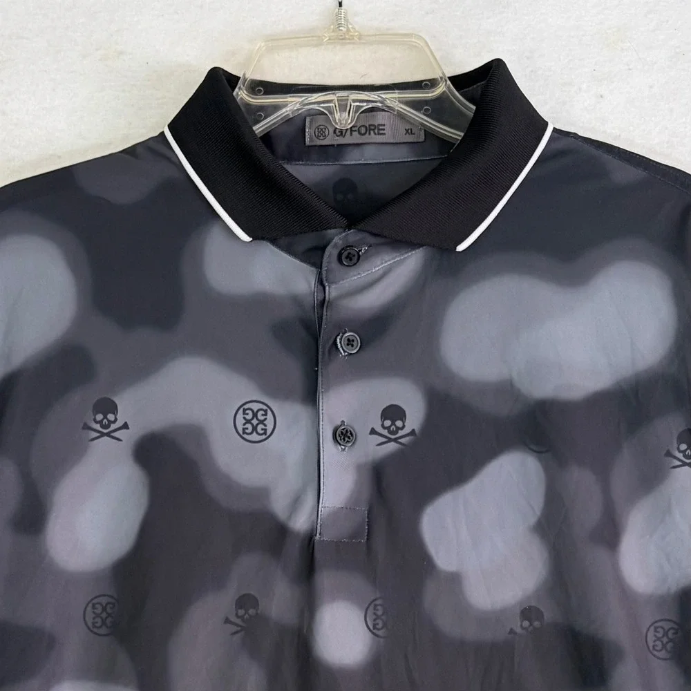 G/FORE Blur Icon Camo Golf Polo Shirt Mens XL Onyx Black Skull Crossbones Pique - Picture 3 of 8
